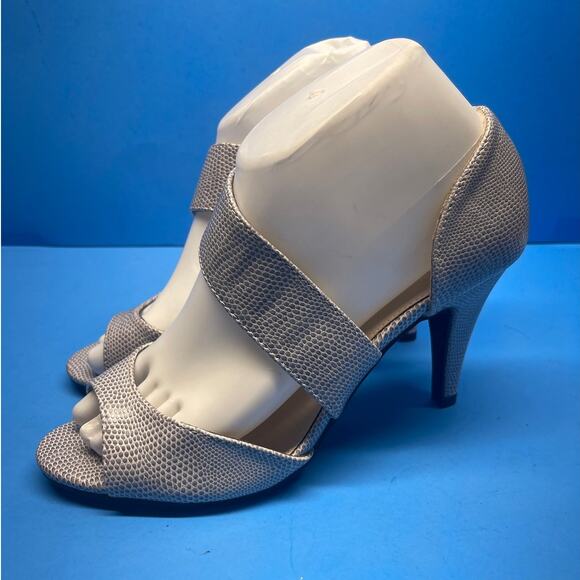 Madeline Grey Snake Skin Peep Toe Pumps Womens SZ 7.5 M Lizard - Picture 2 of 12